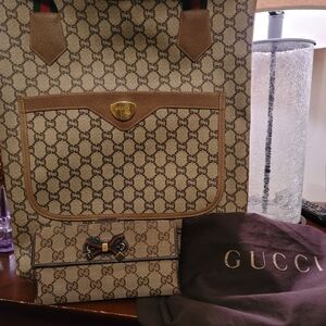 Gucci Beige and Brown Monogram Tote with Wallet 100% Authentic